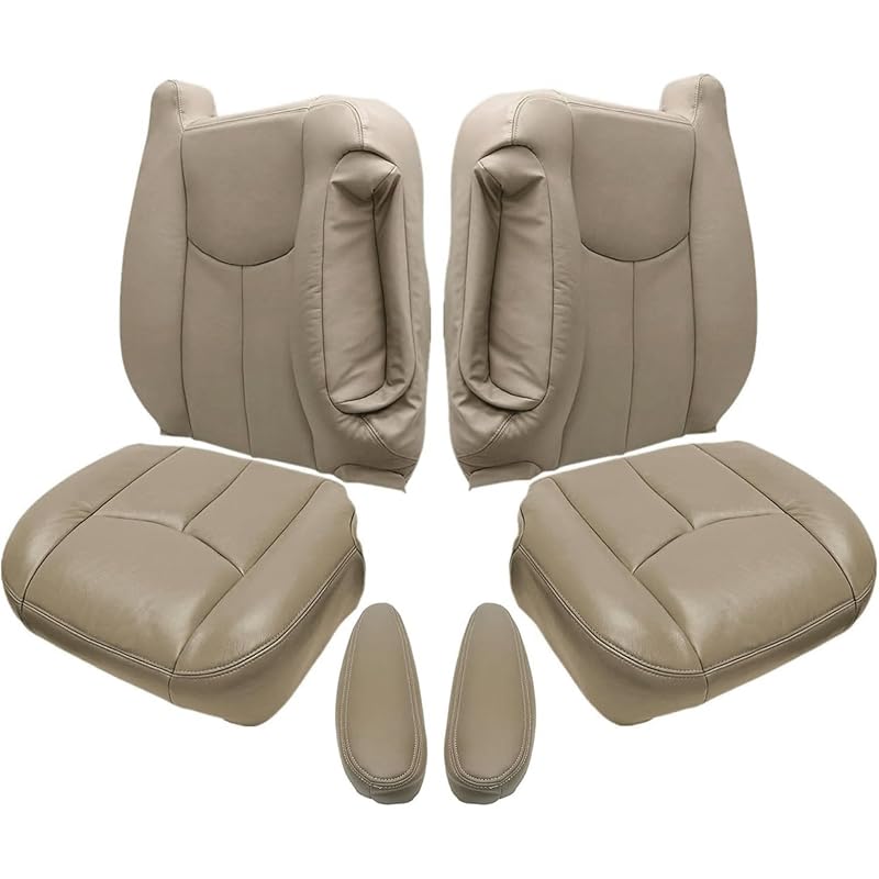 Kit de Capas de Banco Dianteiro e Apoios de Braço NLQR Medium Neutral Tan para Chevy Silverado, Avalanche e GMC Sierra 2003–2007, 6 peças
