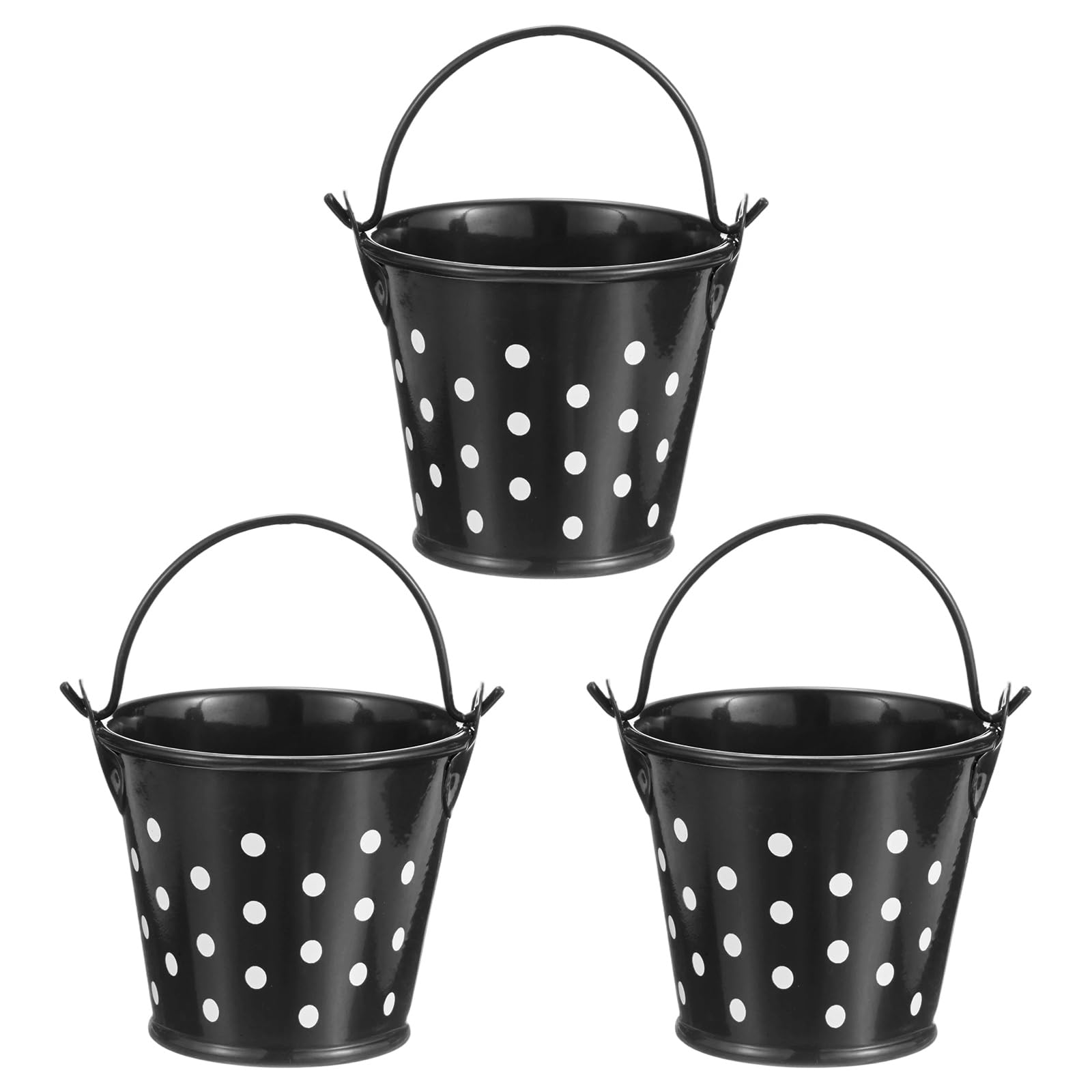 M METERXITY 3-Pack Small Metal Bucket with Handle, 2.4 x 2 Inch Iron Mini Buckets for Farmhouse Flower/Garden Planters/Decorative Table Centerpieces [Polka Dots, Black] — image 1