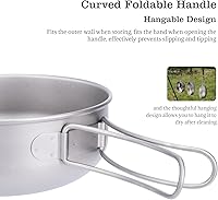 Vista 8 de iBasingo Juego de 3 piezas de ollas de titanio para acampar con mango plegable, juegos de ollas de cocina para campamento al aire libre