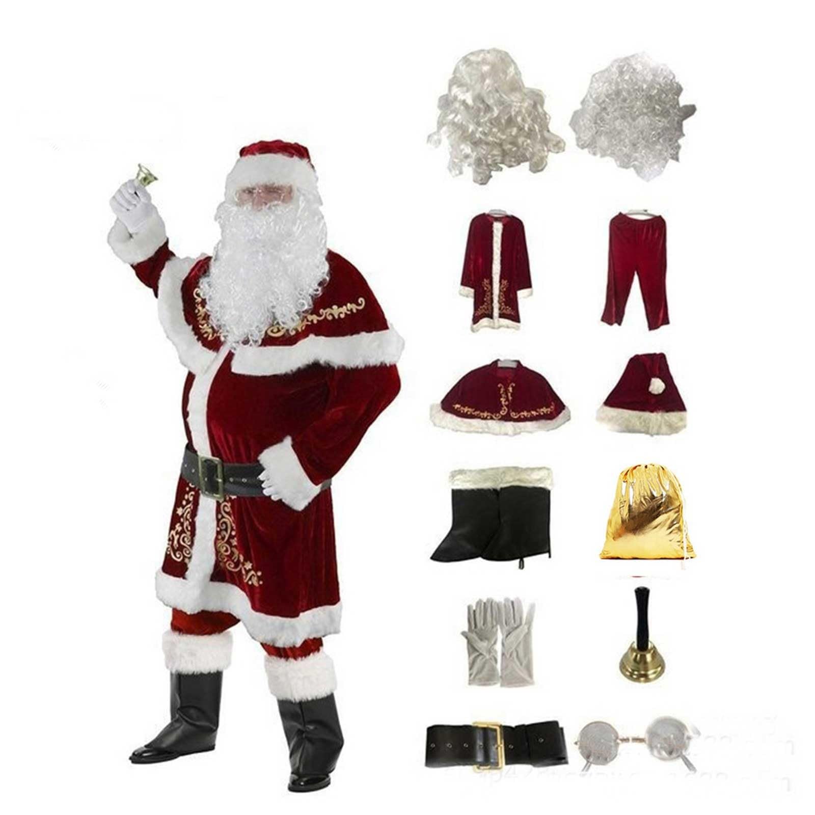 Générique Costume Pere Noel Ensemble,Déguisement père noël Adulte, Ensemble de fête de Noël, Cosplay, 12PCS,Pantalon à Bande élastique, Costume de Père Noël Universel de Grande Taille