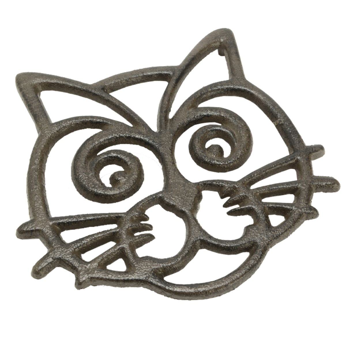 Heavy Duty Cast Iron Cat Face Brown Trivet Pot Stand Holder Worktop Saver