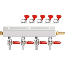 Ferroday 4 Way Gas Manifold, 5/16" Barbed Integrated Check Valves Manifold