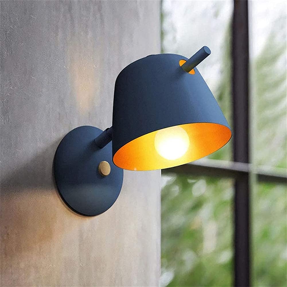 European Wall Light Minimalist LED Wall Lamp - Wrought Iron Wall Light Macaron Decoration Bedroom Lamps E27 Socket Sconce Blue Finish Compatible with Living Room Bedside Reading Lighting ,Wall Mount L