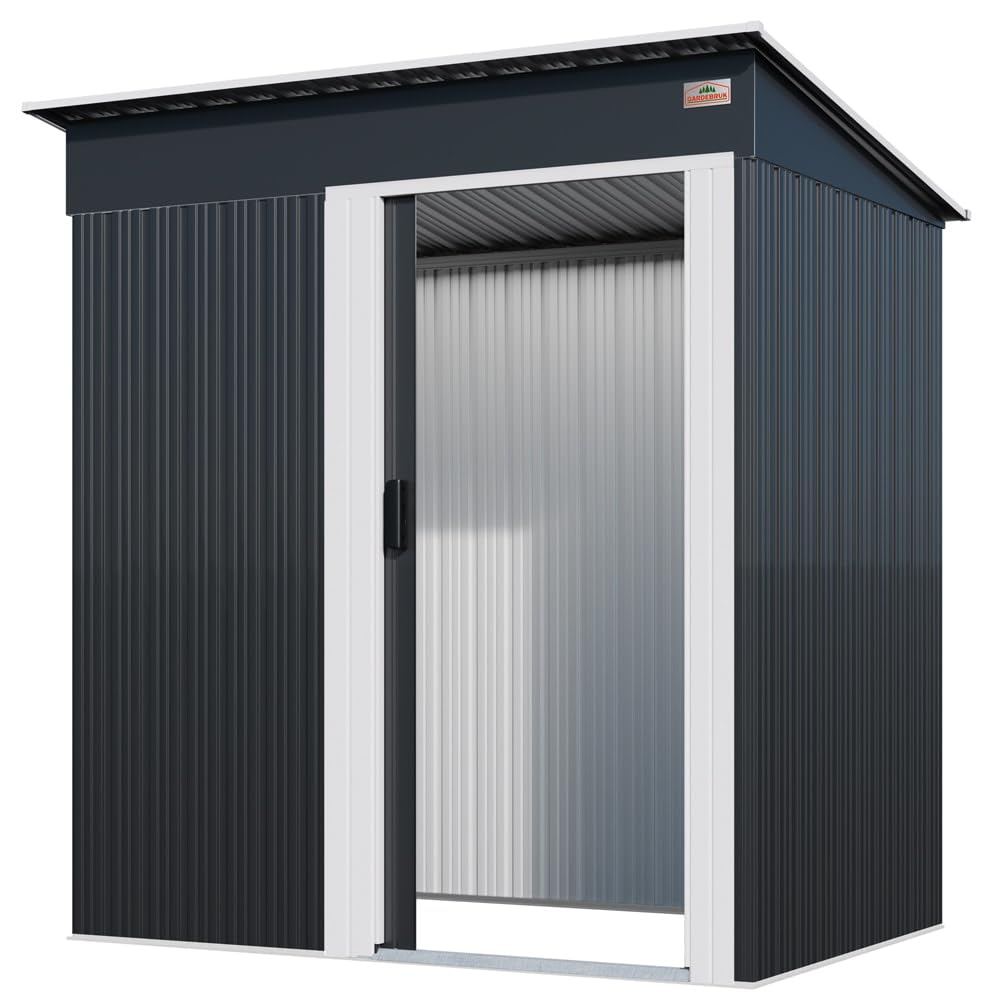 GARDEBRUK® Cobertizo Metálico Caseta de Jardín Almacenaje Herramientas 185x165x90cm Puerta Corrediza Antracita
