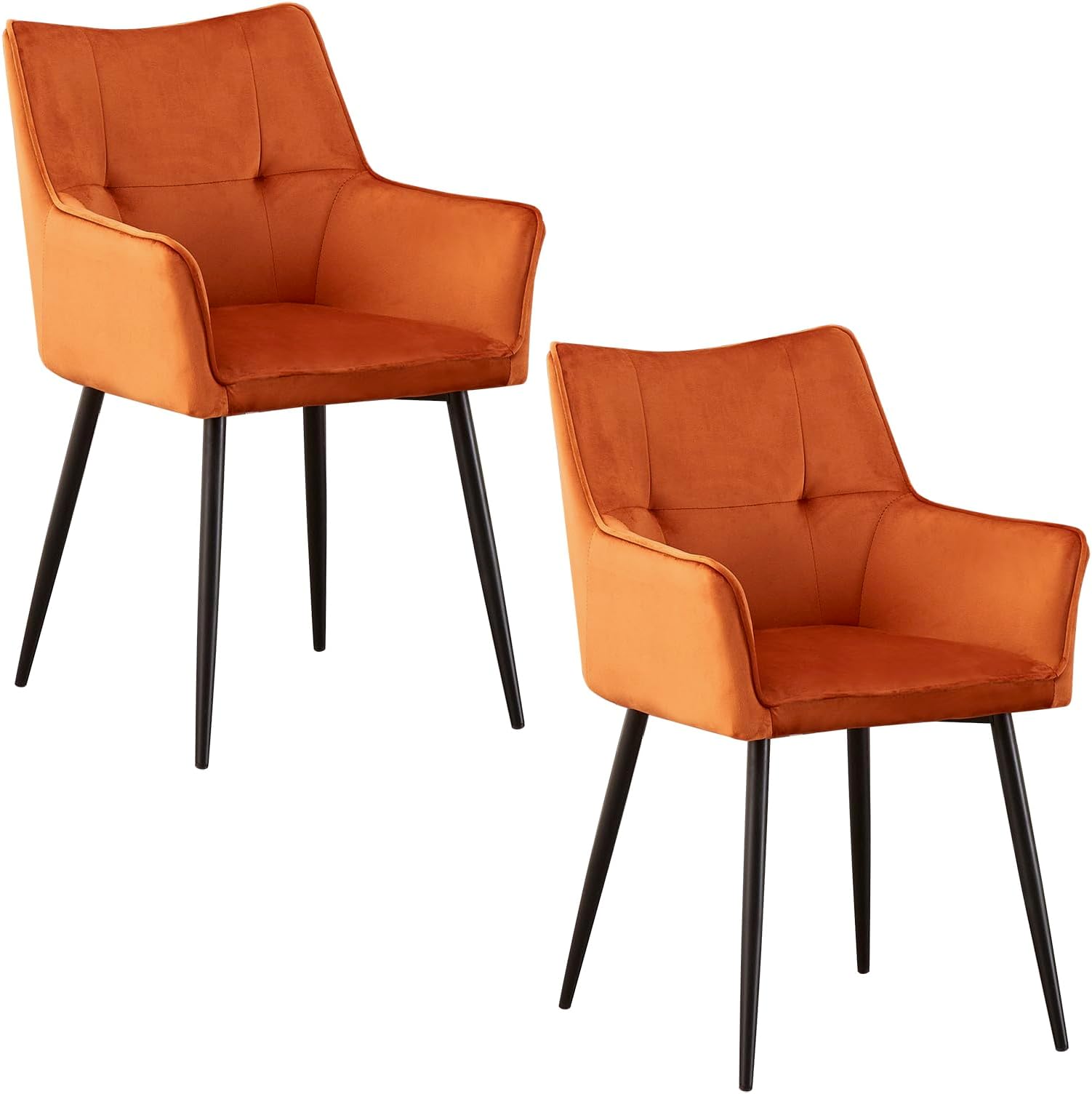AINPECCA Dining chairs with Velvet Thick Padded Upholstered Set of 2 pcs Kitchen Counter Chairs Living Room Velvet Leisure Armchair (Orange,2)