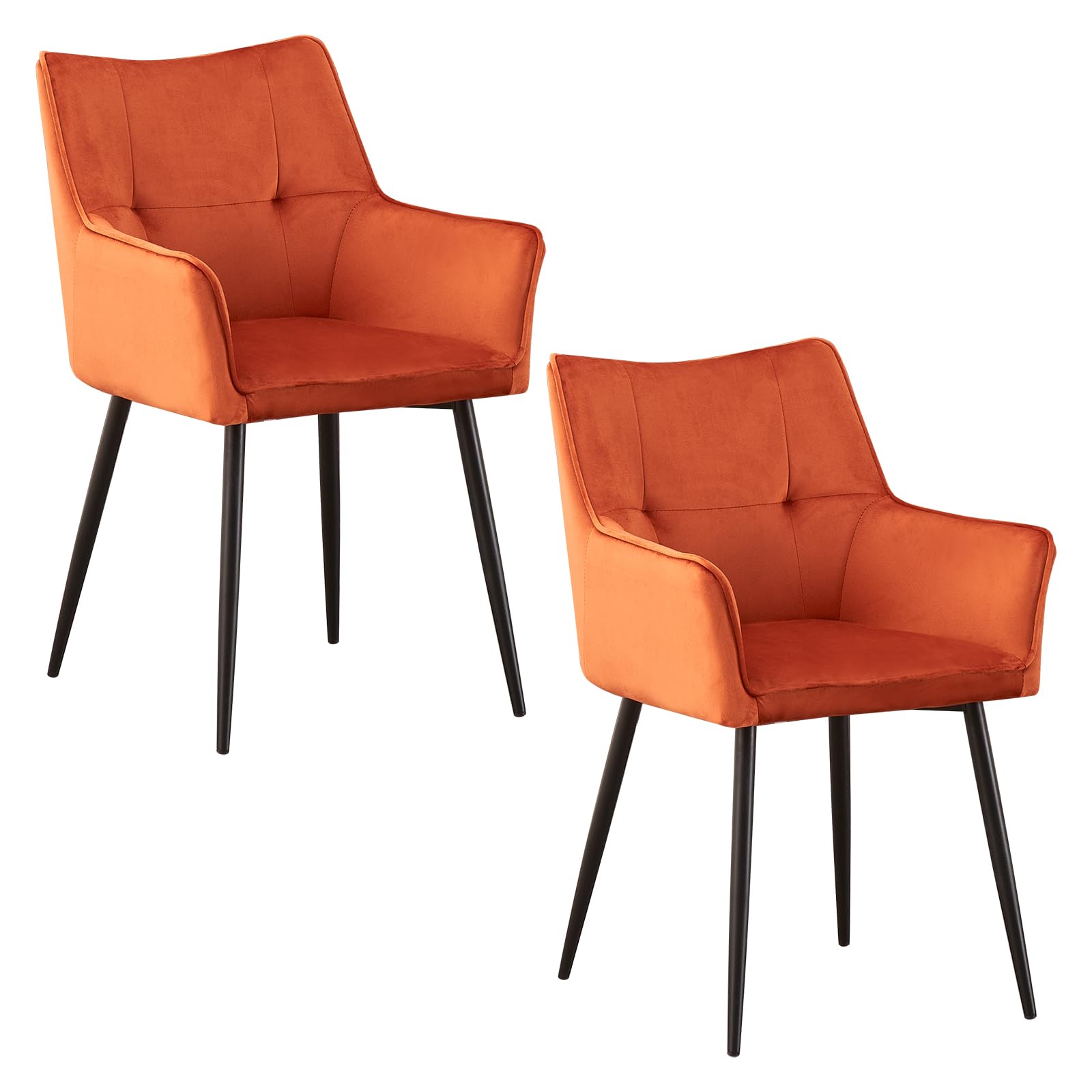AINPECCA Dining chairs with Velvet Thick Padded Upholstered Set of 2 pcs Kitchen Counter Chairs Living Room Velvet Leisure Armchair (Orange,2)