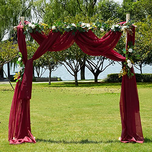 PONY DANCE Rideaux Voilage Decorative - Rouge Écharpe L 152 x H 548 Uni Voile Draperie Elégant Romantiques Transparent Souple Cantonnière Tulle Ouverture pour...