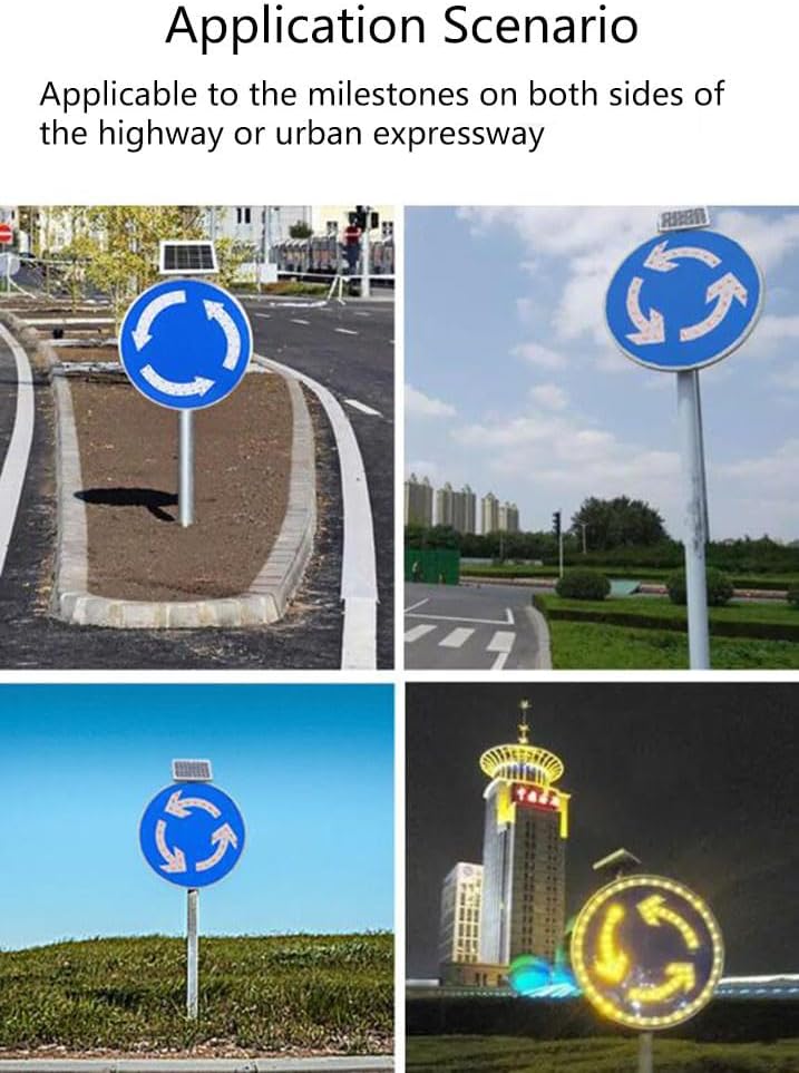 24" Solar Powered Led Roundabout Traffic Sign, High Brightness Aluminum Solar Roadway Warning Sign
