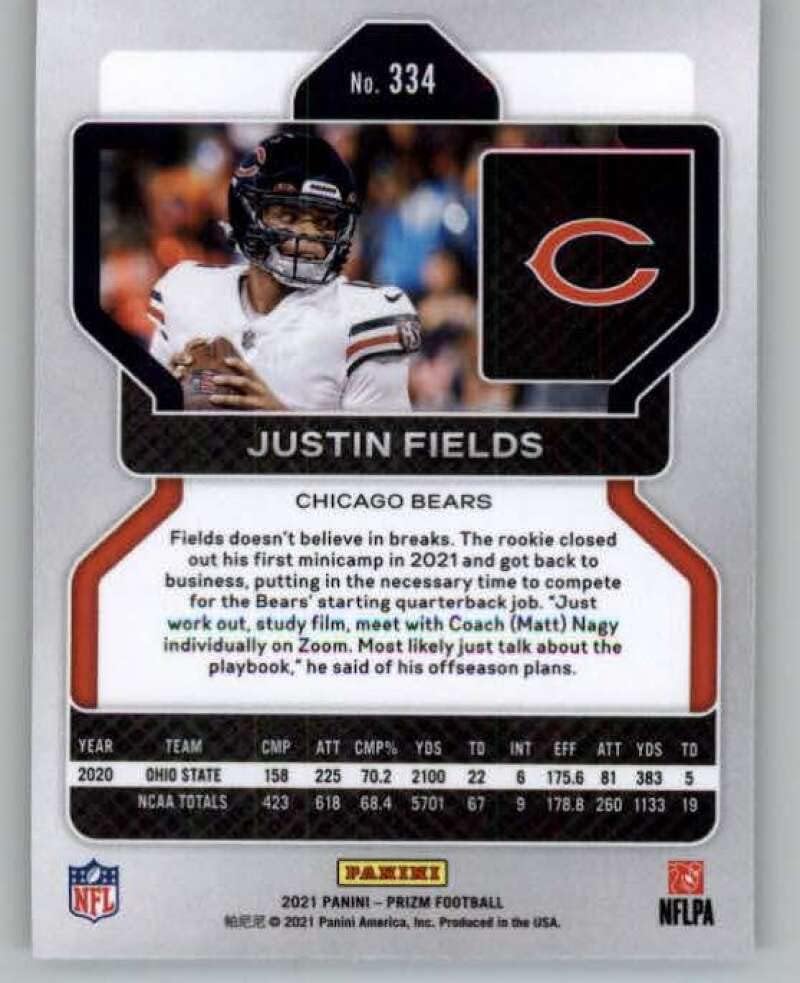 Football Trading Card NFL 2021 Panini Prizm #334 Justin Fields NM Near Mint RC Rookie Bears