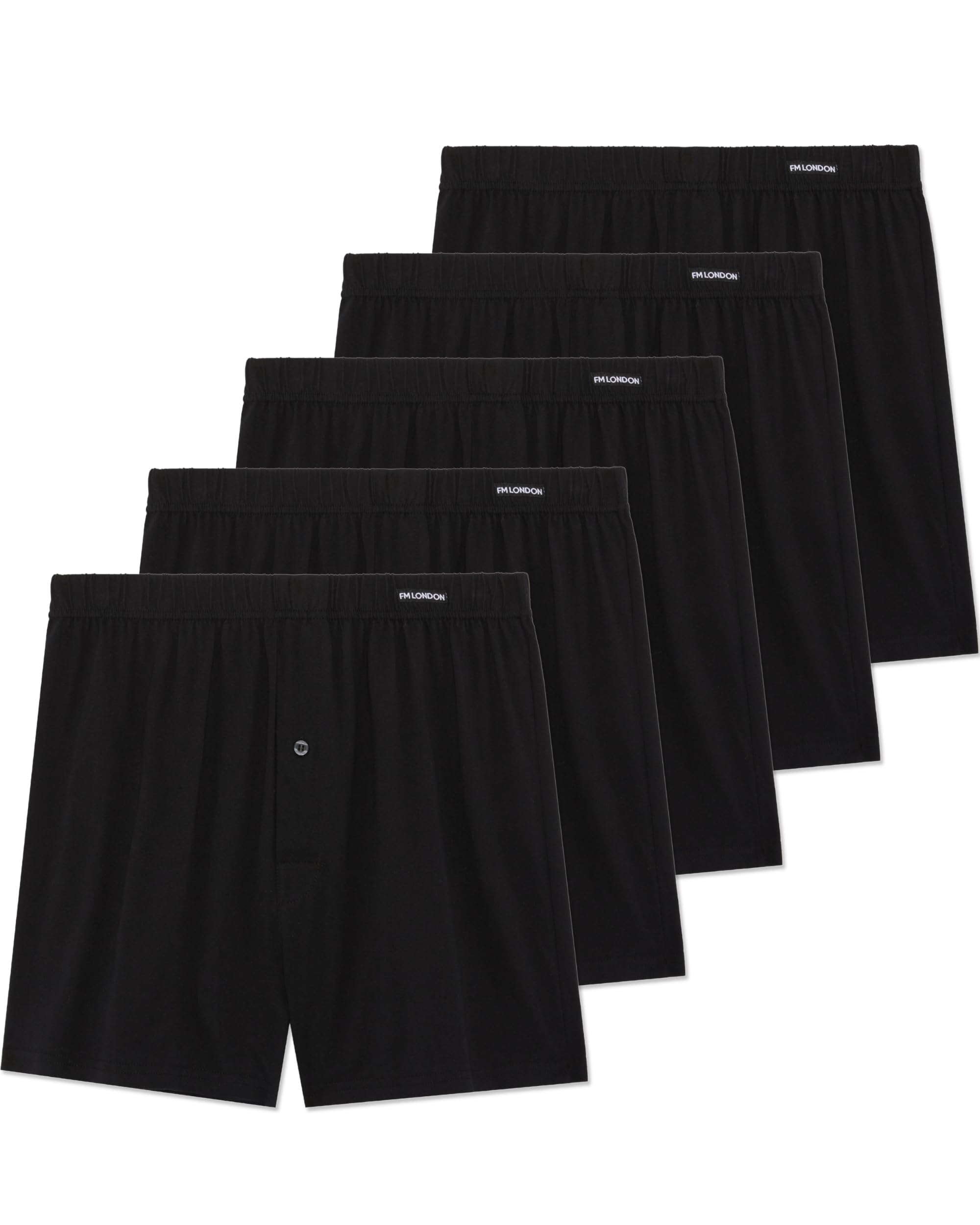 FM London Lot de 5 Boxers pour Homme Coupe Ample, Caleçon Parachute pour Homme en Coton, Sous-Vêtements 100% Coton Ultra Doux Couleurs Unies avec Braguette Boutonnée et Ceinture Extensible Confortable