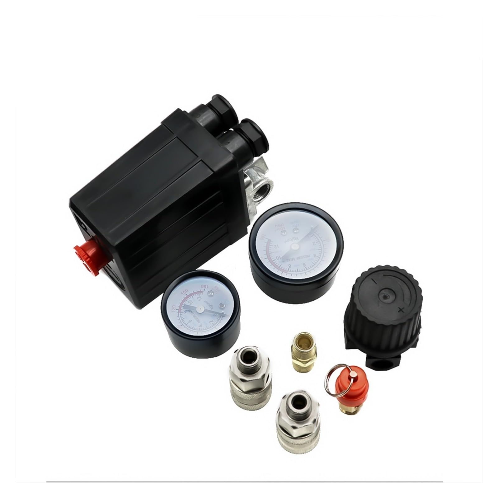 Regulador de Presión, Interruptor de Control de presión de bomba de compresor de aire, 4 puertos, 220/380V, regulador de alivio del colector, válvula de Control de 30-120PSI con manómetro(220)