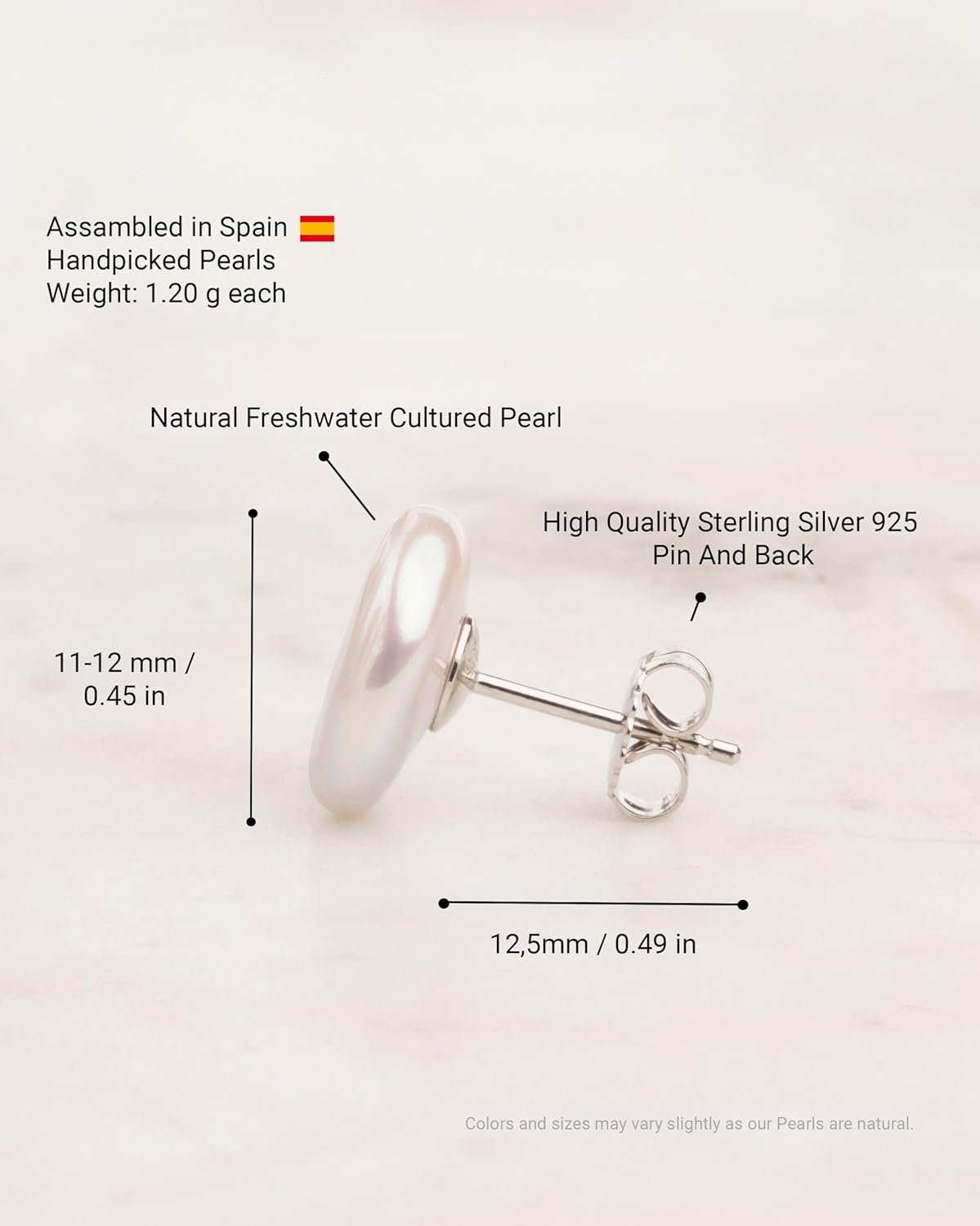 Secret & You Women Pearl Earrings Freshwater Cultured Pearls | Coin Pearls | 925 Sterling Silver mounts | Available in 11-12 mm, 12-13 mm and 13-14 mm - Image 5
