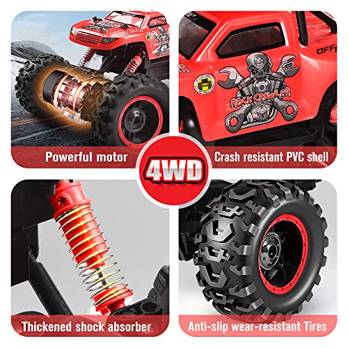 Remote Control Trucks Monster RC Car 1: 12 Scale Off Road Vehicle 2.4Ghz Radio Remote Control Car 4WD High Speed Racing All Terrain Climbing Car Toys Car Gift for Boys （Red） - Thumbnail 5