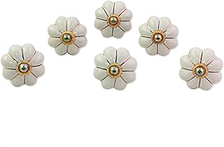 NOVICA White Ceramic Metal Floral Decorative Cabinet Knobs 'Pale Floral ...