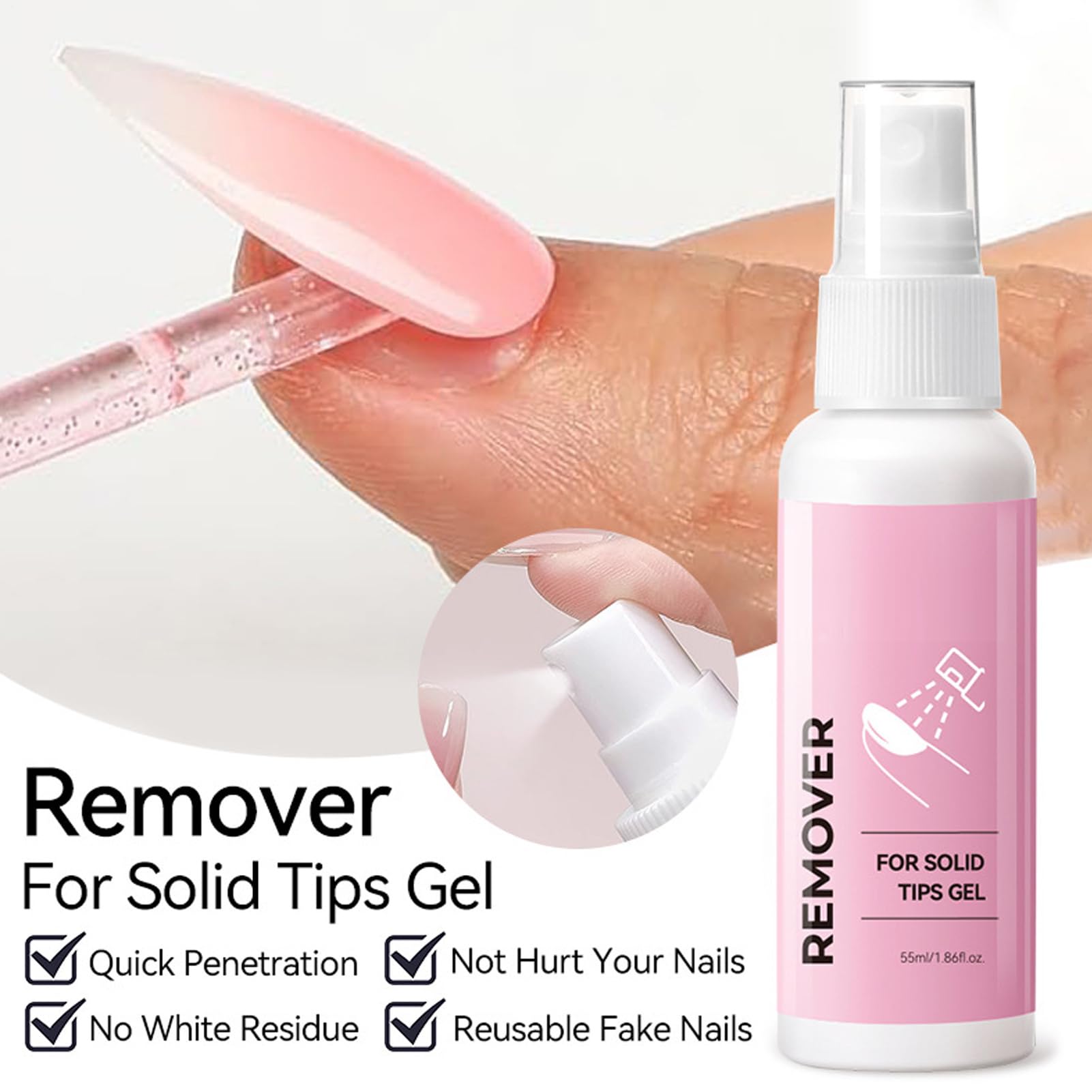 Remover della colla per unghie - 55 ml di rimozione delle unghie falsi | Struttura sigillata Pressa su Naiil Rem0ver con ingrediente delicato | Spray falso Naiil Rem0ver per professionisti del salone