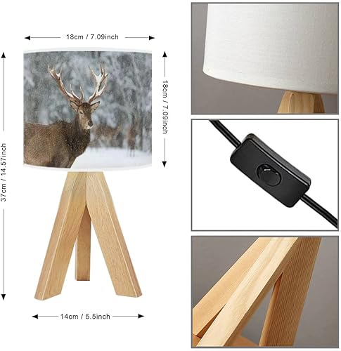 Miniatura 5 de Lámpara pequeña con diseño de ciervo rojo en invierno, retrato de ciervo noble, ciervo, debajo de la caída, lámpara de mesa con trípode, linda