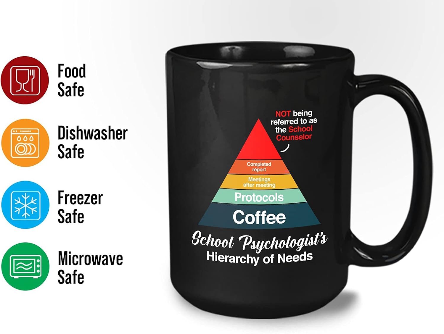 Bubble Hugs Psychology Coffee Mug - School Psychologist's Hierarchy of Needs - Psych Student Job Therapy Therapist Coworker Birthday 15oz Black