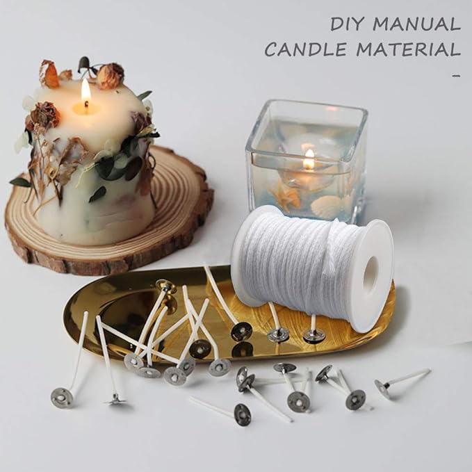 200 Pies de Pabilo para Velas, Rollo de Algodón Natural con 100 Soportes Metálicos miniatura 5