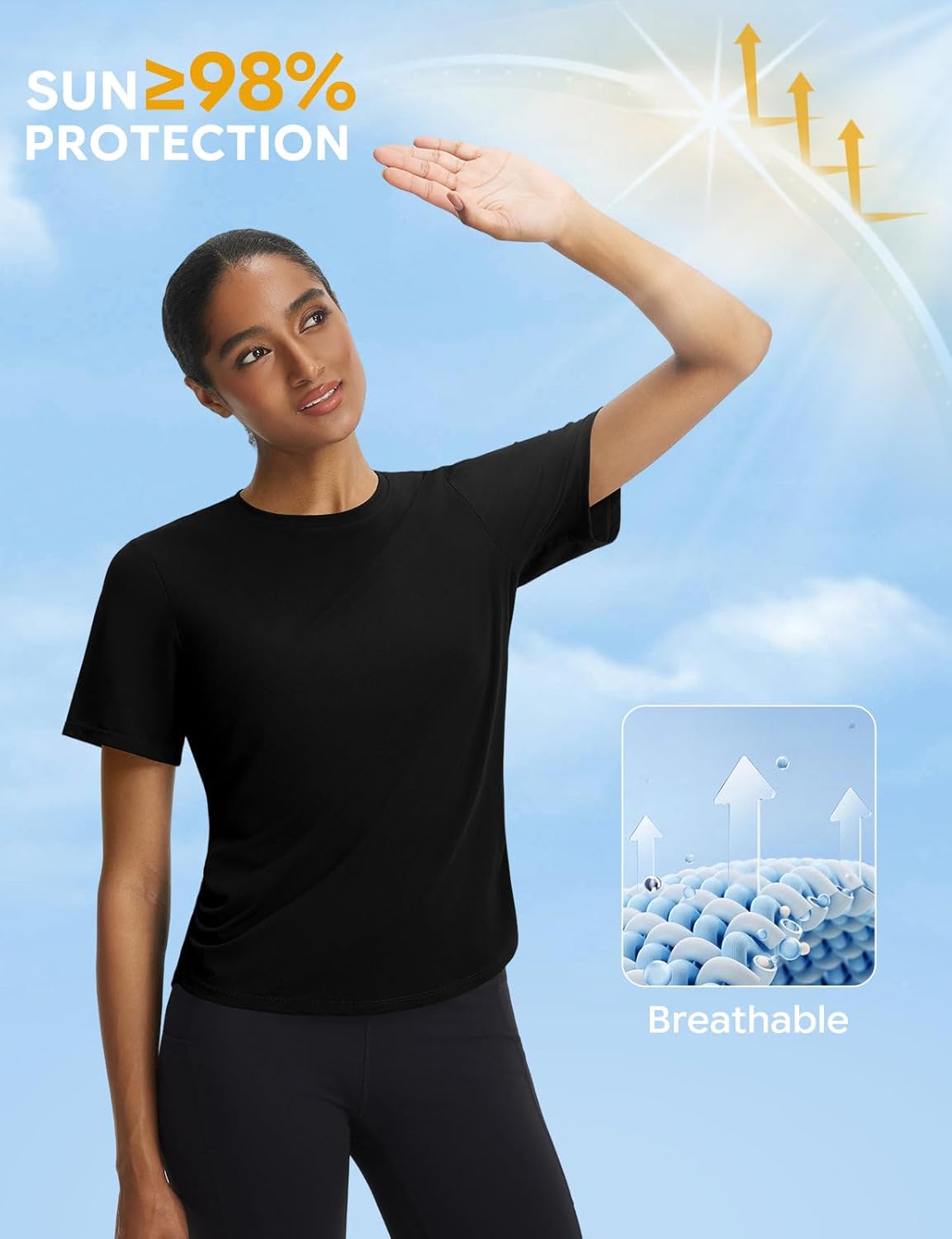 baleaf Women's Short Sleeve Yoga Shirts Soft UPF 50+ Workout Tops Sun Protection Athletic T-Shirts - Image 5