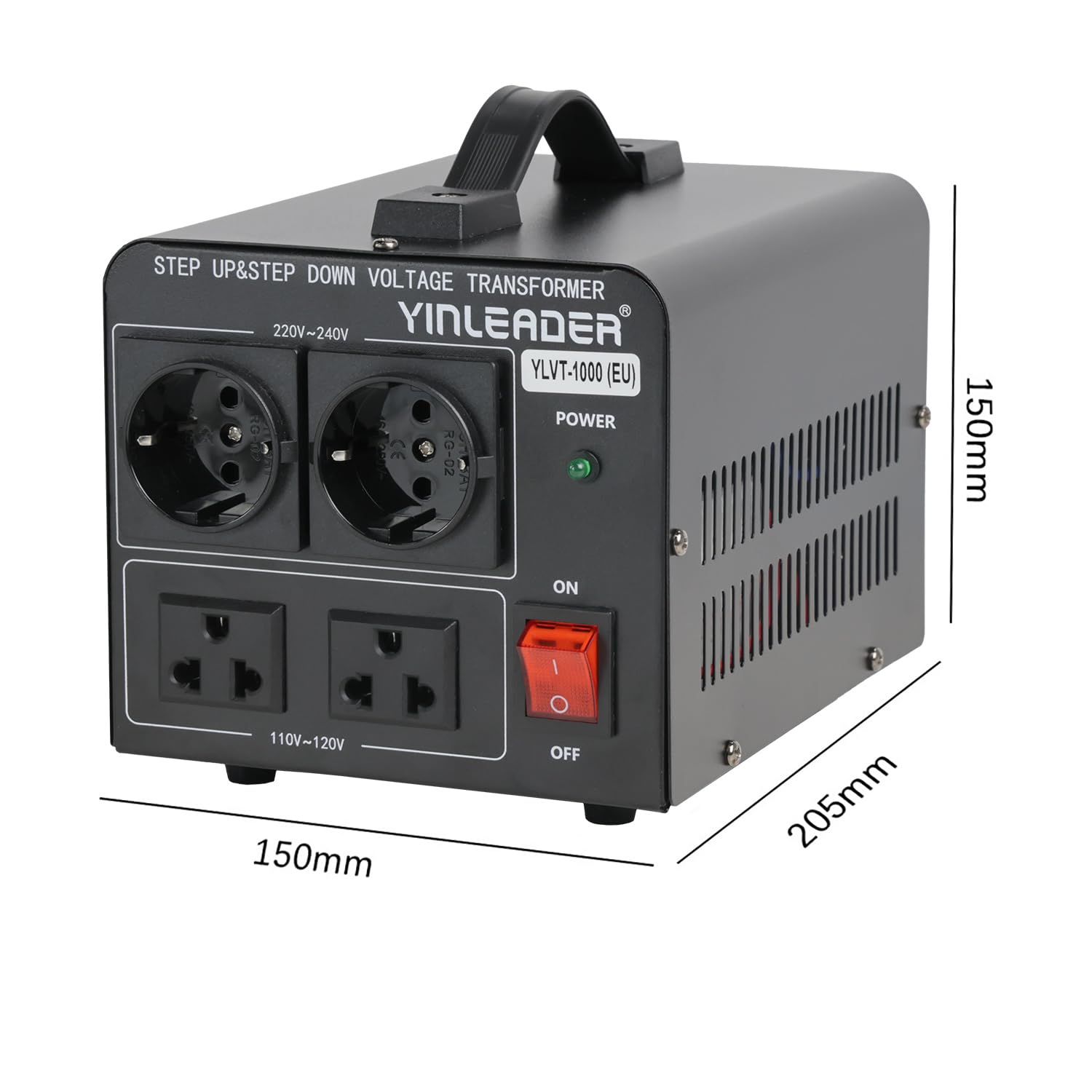 Yinleader 1000W - Transformador Elevador/Reductor de Voltaje de 1000 Vatios EE.UU. - Convertidor de Energía de 220 Voltios - 220V / 110V 1000W Estabilizador de voltaje automático