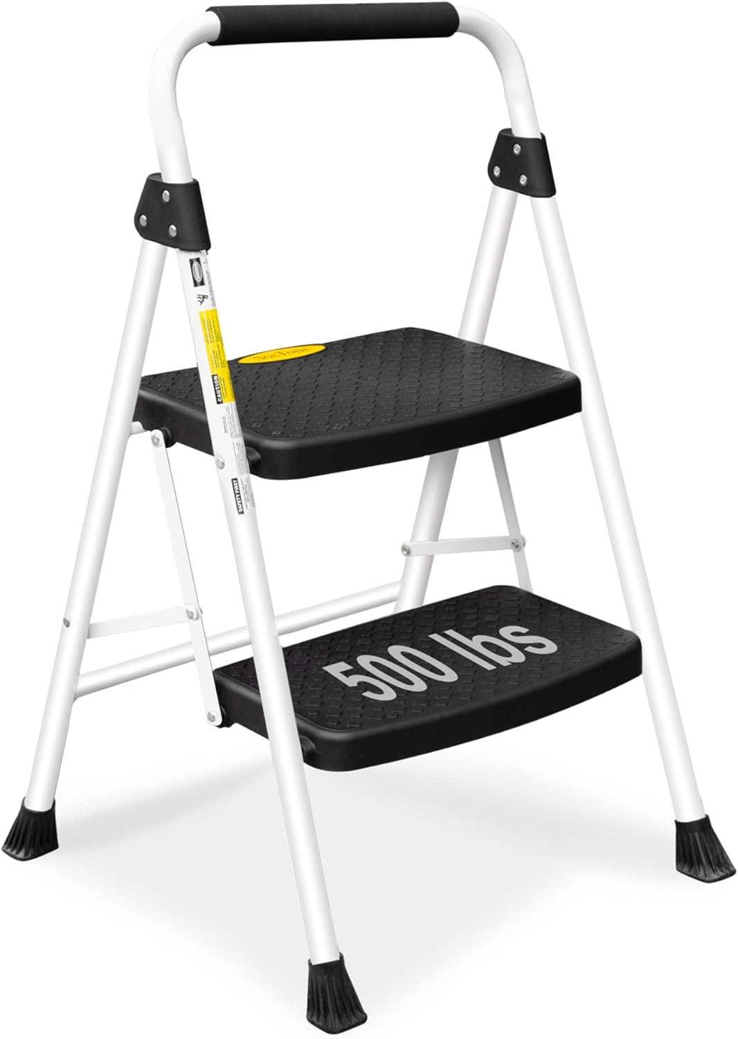 SocTone 2 Step Ladder, Folding Step Stool for Adults with Handle, Lightweight, Perfect for Kitchen& Household, 500lbs Capacity Sturdy Steel Ladder, White