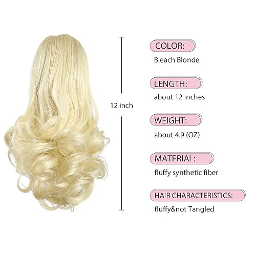 Miniatura 2 de HSPJHTM - Extensiones de cola de caballo de cabello rubio, extensiones de cola de caballo para mujer, pinza de extensiones de cabello rizado de 12