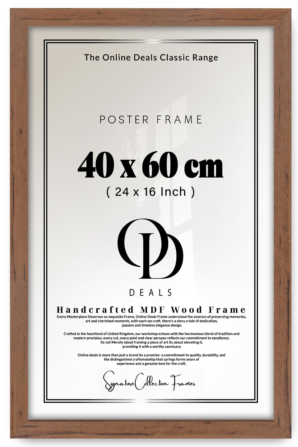 OD Deals 40x60 cm (15.7x23.6 Inch / 400x600 mm) MDF Poster Frame | Rich Walnut Wall Frame with Shatterproof Acrylic Front (Walnut)