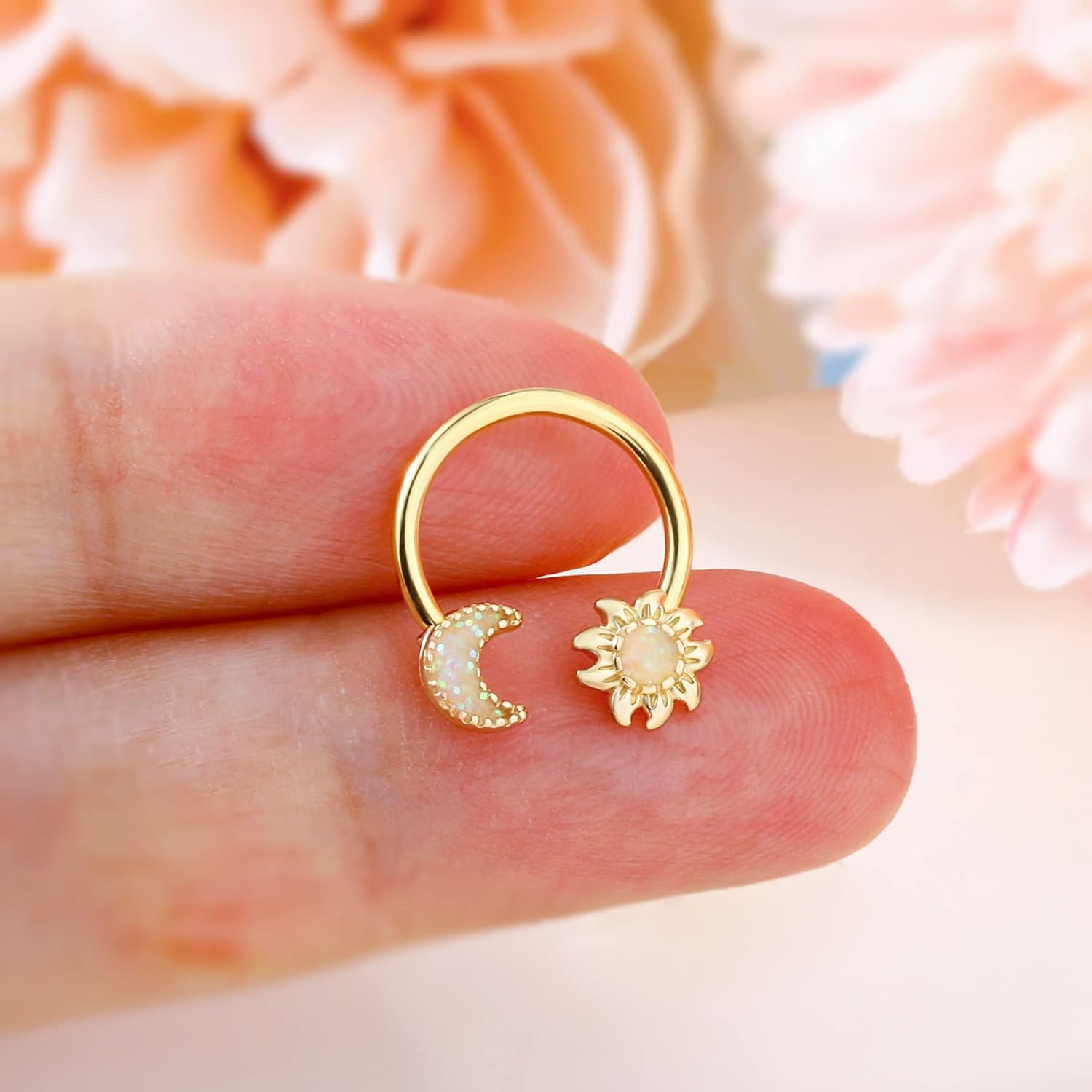 Melighting 16G Septum Rings Moon Daith Piercing Jewelry Star Septum Jewelry 316L Surgical Steel Nose Rings Hoop Helix Earrings Cartilage Jewelry for Women - Image 2