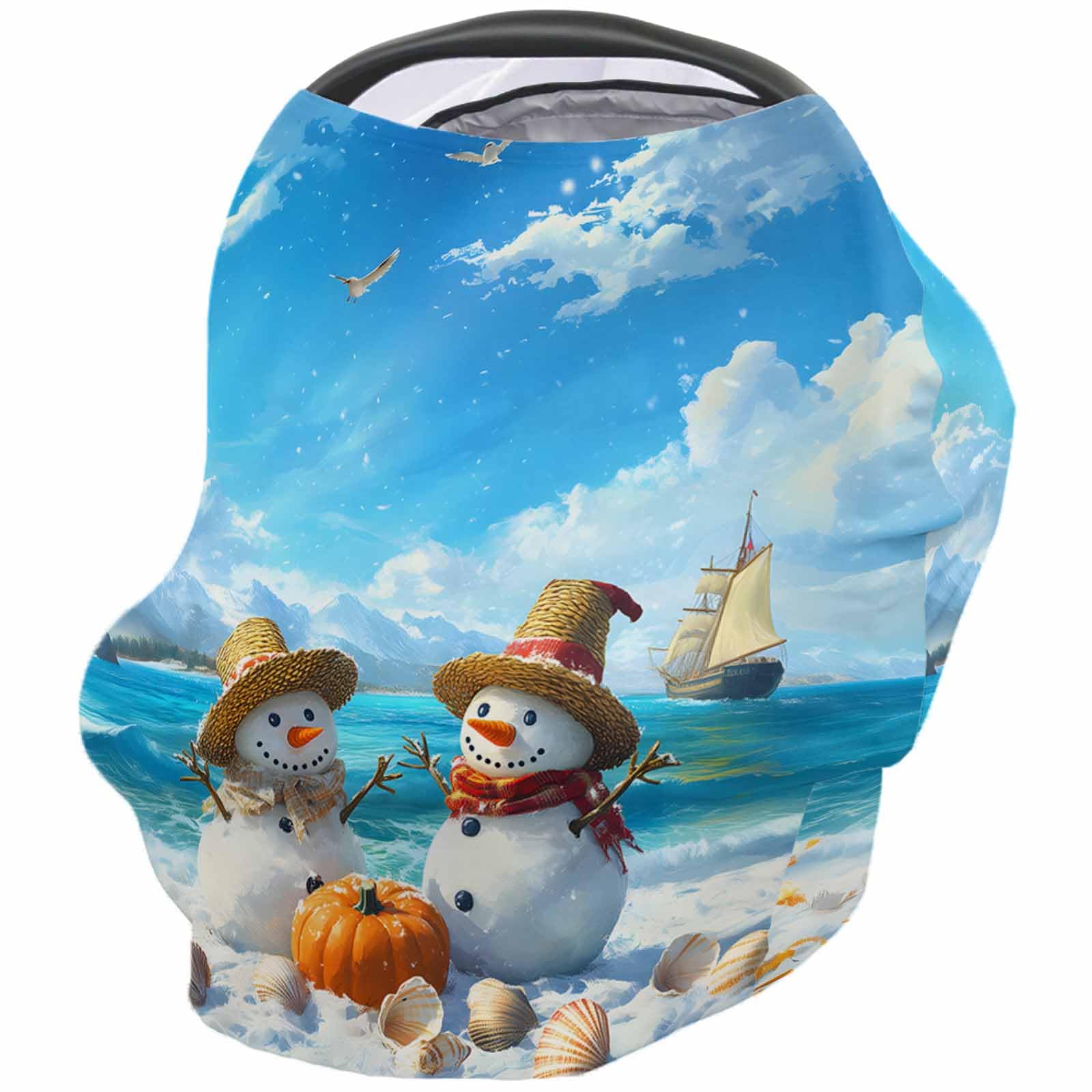 Nursing Cover for Breastfeeding Scarf, Christmas Snowman Winter Ocean Pumpkin Straw Hat Beach Shells Baby Car Covers Super Soft Multi Use for Canopy Shopping Cart Cover Blanket Stroller Cover