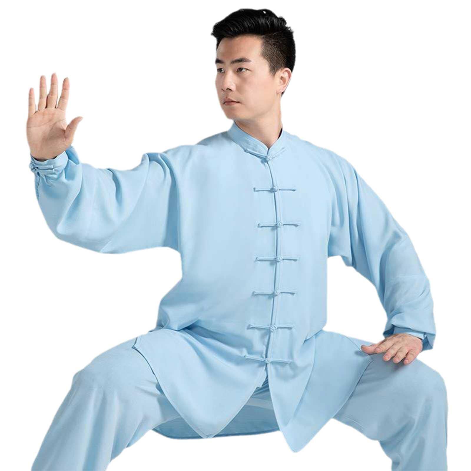 Chińskie tradycyjne ubrania do kung fu Tai Chi jednolite mężczyźni kobiety zestawy sztuk walki Wing Chun Taekwondo odzież medytacja joga jednolite, niebieski-XS