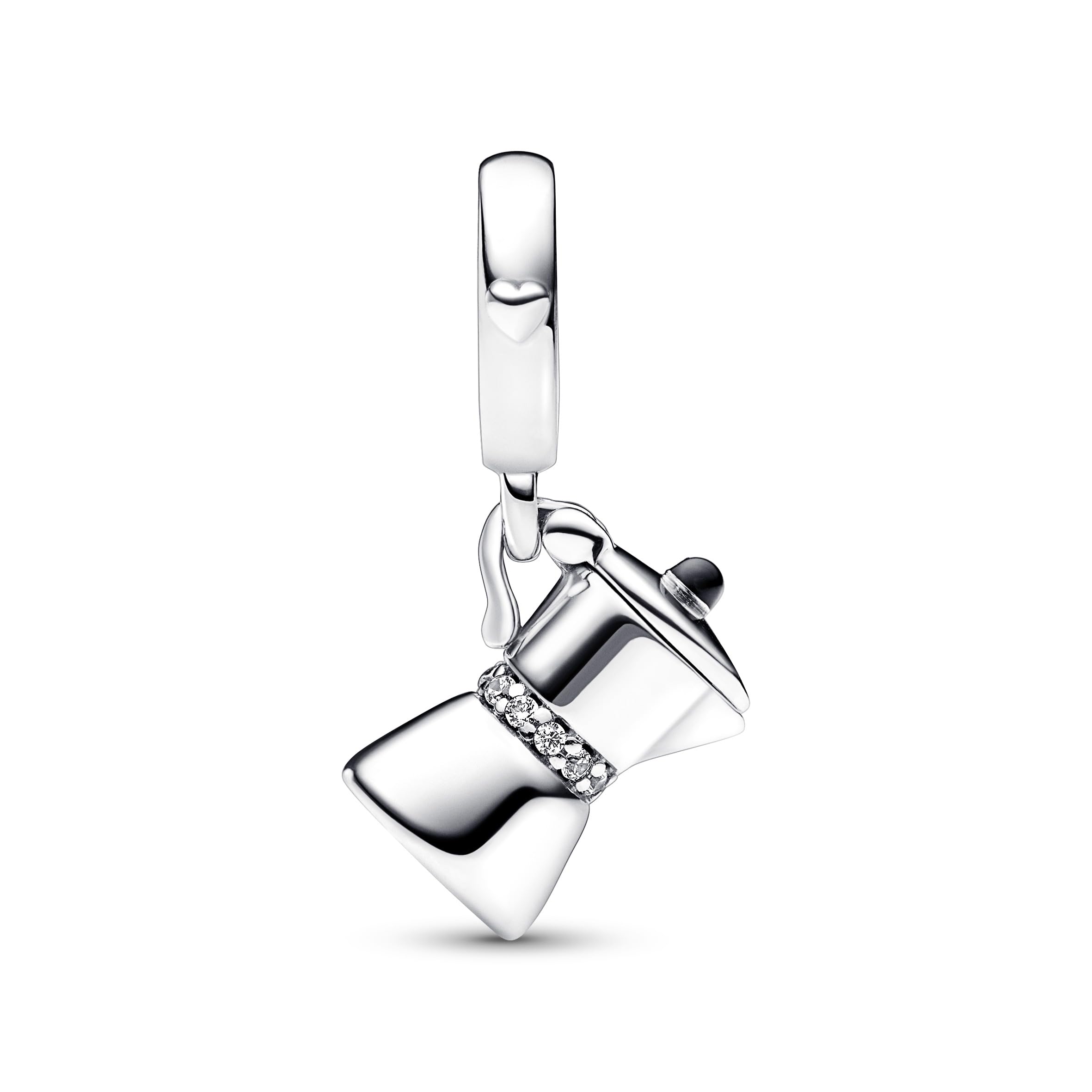 Pandora Espressokanne Charm-Anhänger aus Sterlingsilber mit Zirkoniasteinen verziert, Kompatibel mit Pandora Moments, aus der Pandora Moments Kollektion, 792679C01
