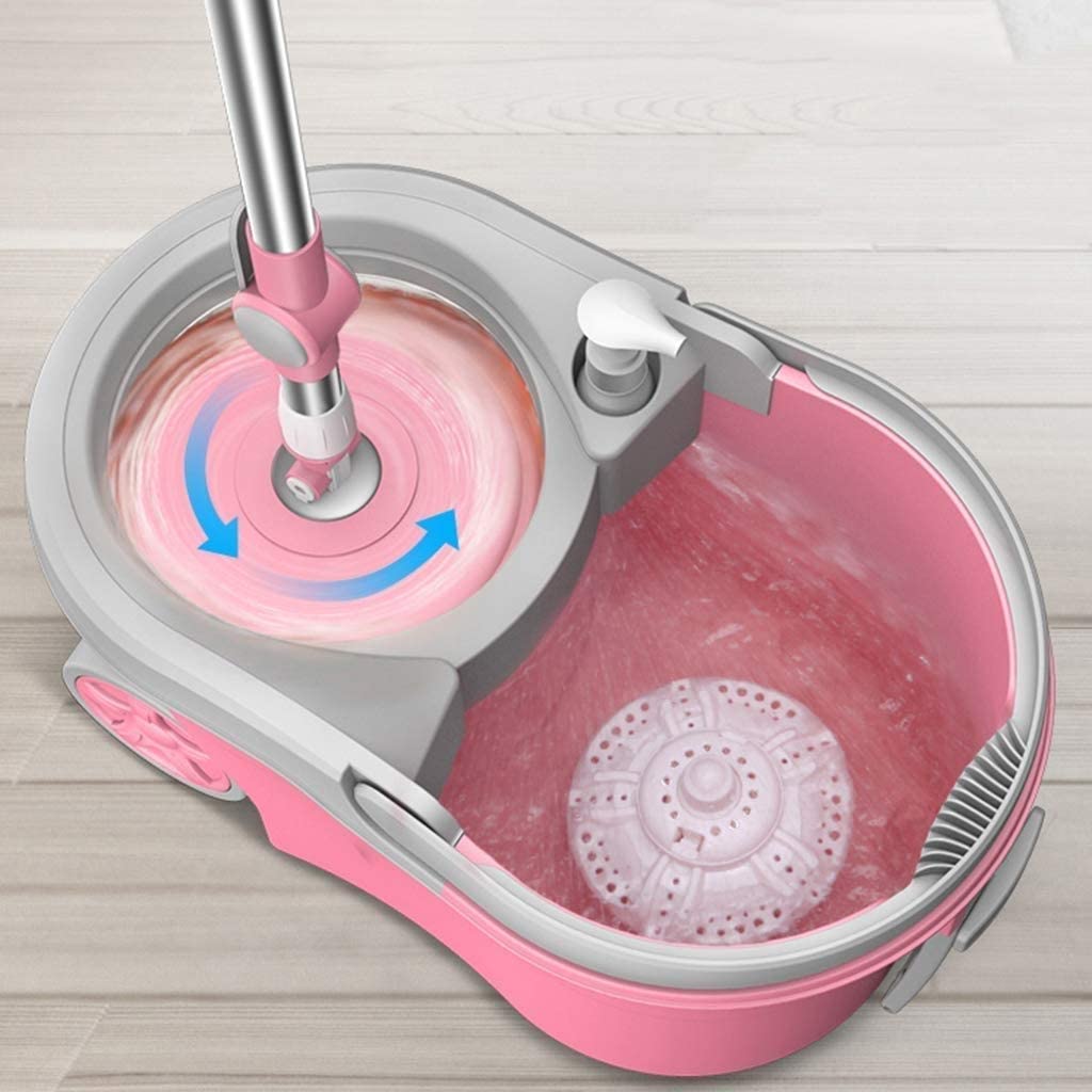 Mop Rotante 360 ° Forniture Pulizia Pavimento - Mop e Secchio Rotante in Acciaio Inossidabile con Kit Pulizia casa Pavimenti in Legno e Piastrelle Detergente con 3 Teste mop