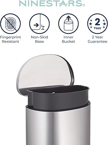 Miniatura 5 de NINESTARS AMZ-SOT-50-3 - Bote de basura de 13.2 galones, acero inoxidable