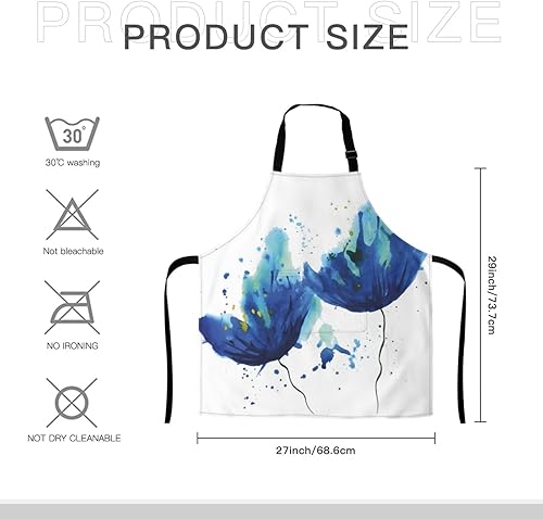 Miniatura 7 de IJQRVJ Delantales unisex ajustable, resistente a las gotas de agua, con 2 bolsillos, delantal de cocina para chef, delantal de dibujo de barbacoa