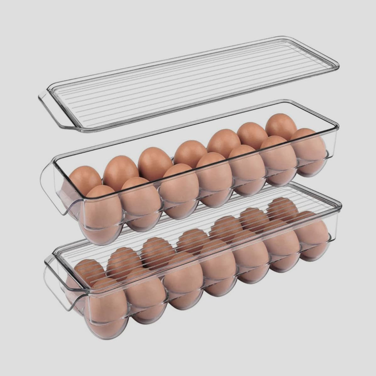 2 Piezas Bandeja Transparente Apilable para Huevos con 14 Compartimentos, Organizador de Huevos para Refrigerador, Material Pet Resistente para Cocina y Almacenamiento