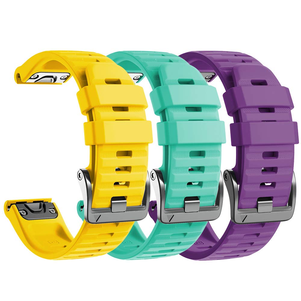 NotoCity Compatible with Fenix 6X Pro Band 26MM Watch bands For Fenix 6X/Fenix 7X/Fenix 5X/Fenix 5X Plus/Fenix 3/HR/Tactix/Descent MK1/D2 Delta PX/D2 Charlie(Teal/yellow/purple)