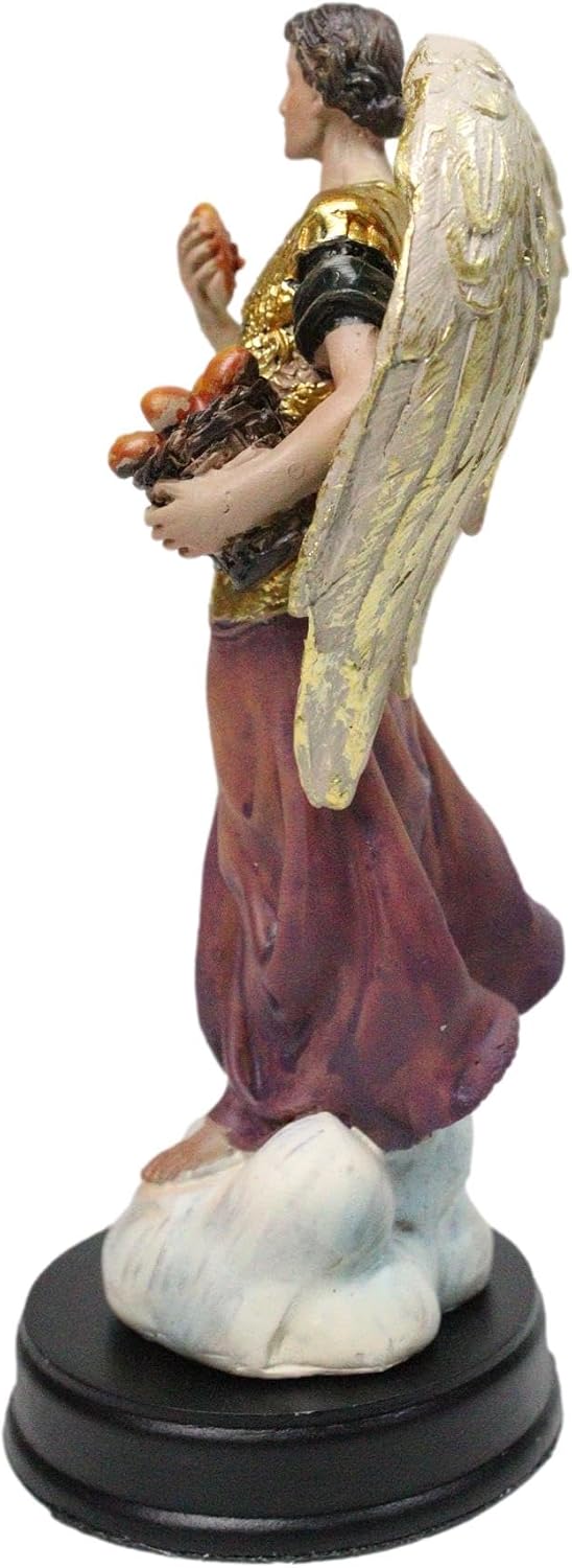 Ebros Gift Colorful Greek Orthodox Christian Church Archangel of The Angelic Council Barachiel The Blessings of God with Bread Basket Figurine 5.25" H