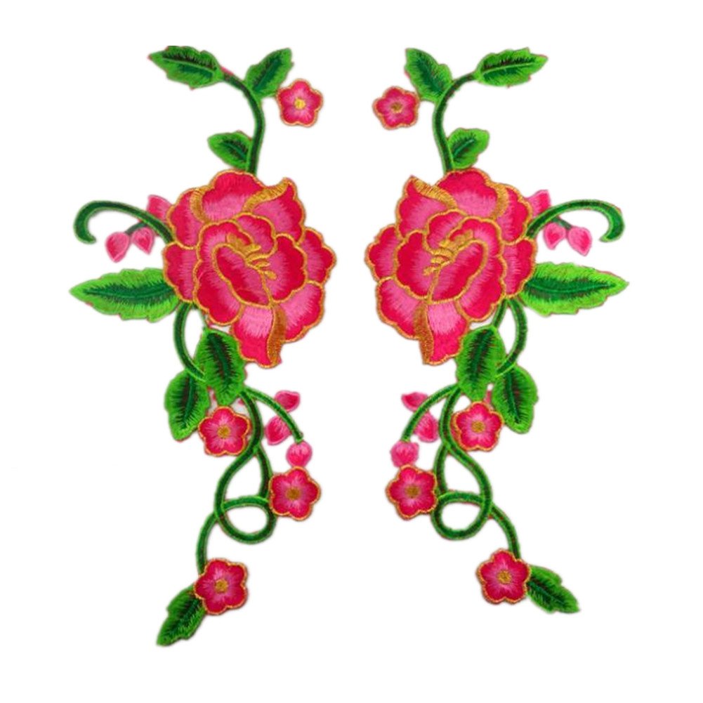 Ximkee - Toppe ricamate con fiori di peonia e foglie verdi scure, da applicare con stiratura o cucitura Gold