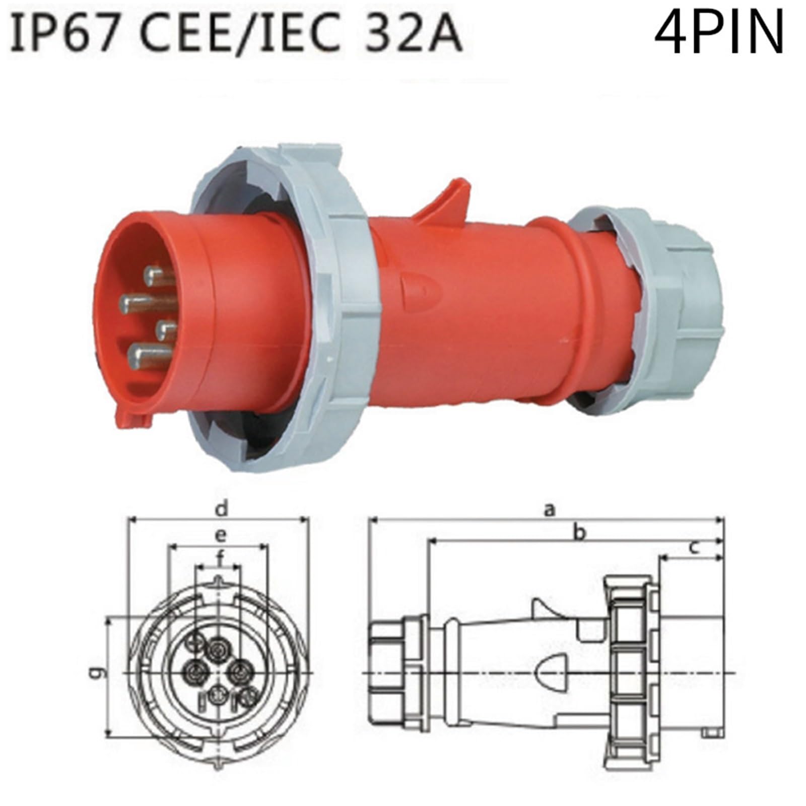 1 sztuka 230 V 32 A gniazdko przemysłowe, IP67, wodoszczelne, elektryczne, A, przemysłowe, 3 p, 4, 5, męskie i żeńskie (CLN0241-9)