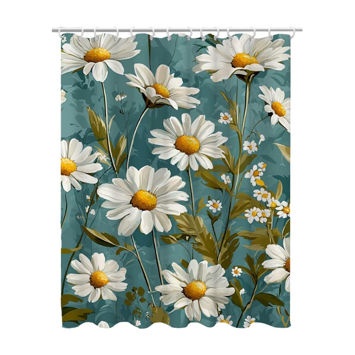 Duschvorhang Blaugrün Duschvorhang 240x200, Duschrollo Blumen Shower Curtains Beschwerter Saum, Duschvorhänge Badewanne Waschbar Polyester Stoff, Wasserdicht mit 12 Haken, Geschenke für Frauen -2867