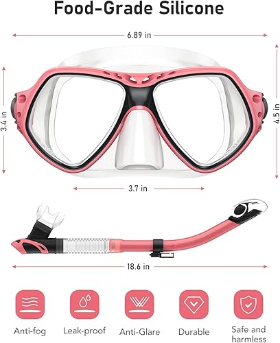 Miniatura 2 de Dry Snorkel Set,Snorkel Mask with HD Anti-Fog Coating Tempered Glass,Scuba Diving Mask,Professional Snorkeling Gear for Adults