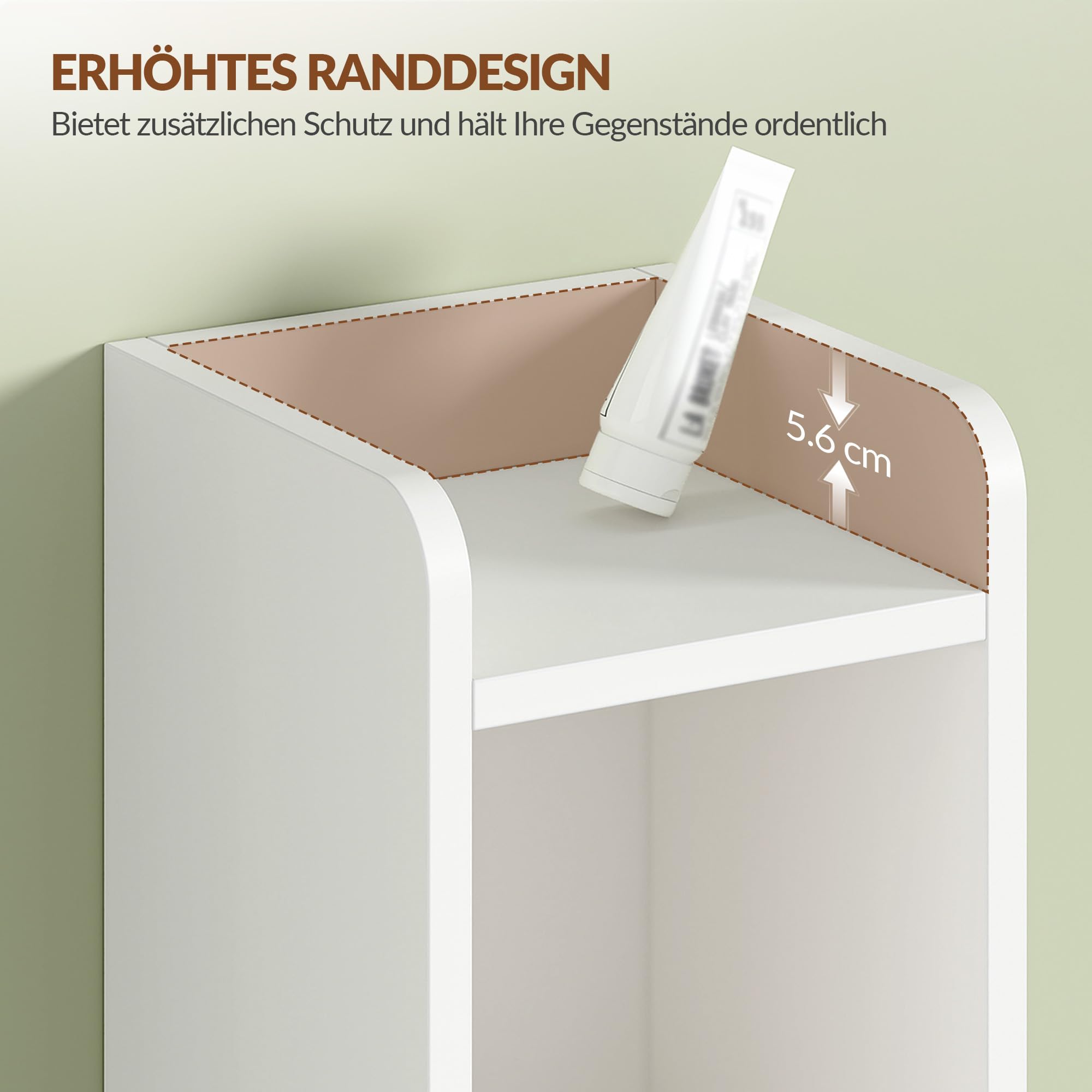 Badezimmerschrank Badschrank, 20 x 20 x 168 cm, Weiß und Gold