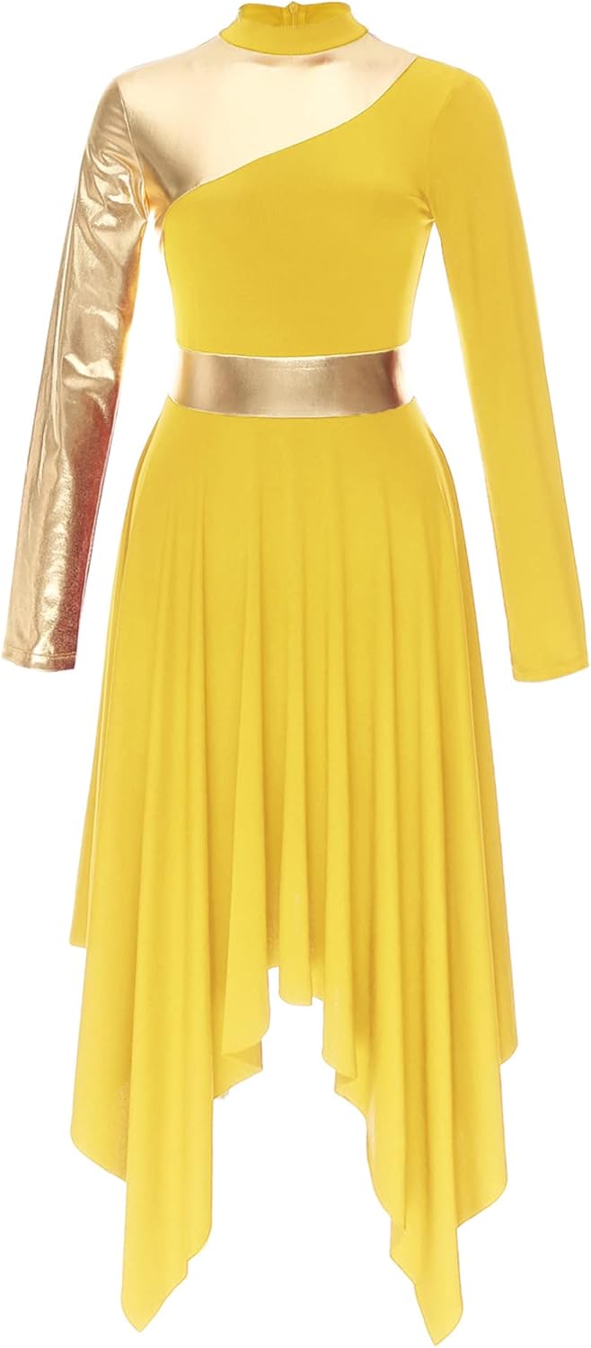 Asymmetrical Praise Dance Costume for Women Long Sleeve Worship Lyrical Dance Dress
