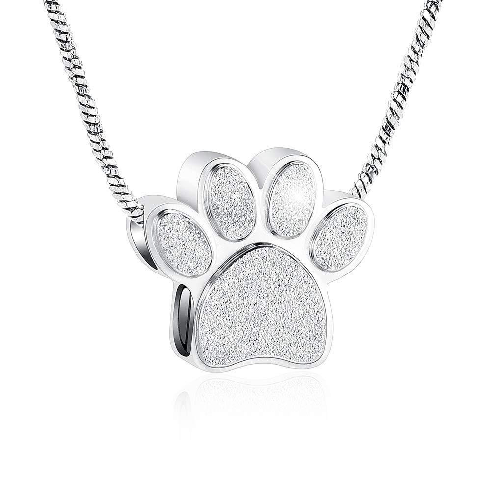 Yinplsmemory Paw Print Cremation Jewelry Urn Necklace for Ashes Pendant Stainless Steel Pet Memorial Ashes Keepsake Ashes Holder Urn Jewelry for Dog Cat Ashes