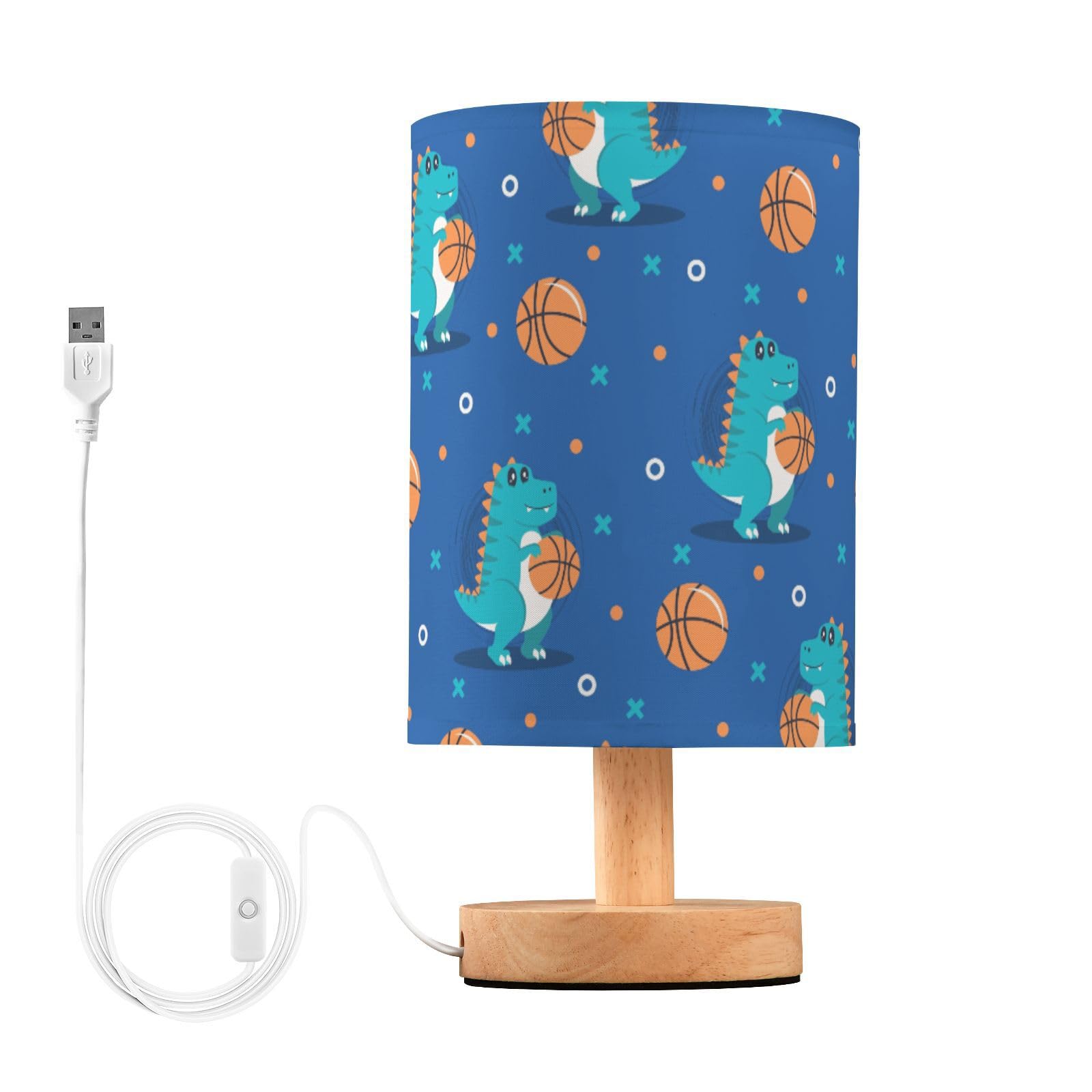 Mnsruu Bedside Lamp Dinosaur Play Basketball Table Lamp LED Nightstand Desk Lamp USB Charging Ports Linen Fabric Shade for Bedroom Living Room Office