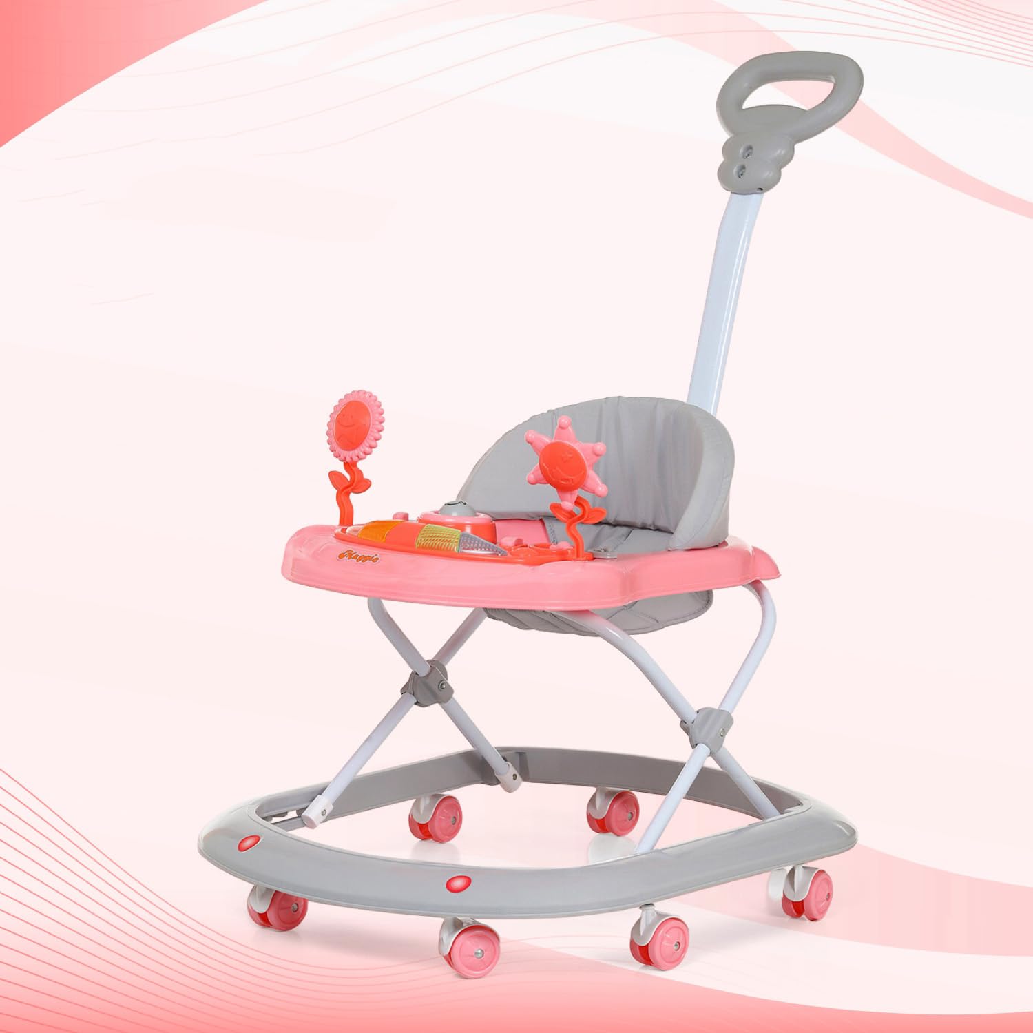 KIDBITKART Baby Walker Adjustable Height with Height Adjustable 6-18 Months Baby Walker for Kids, Walker with Parental Push Handle | Activity Walker for Baby with Musical Boys Girls (Pink)