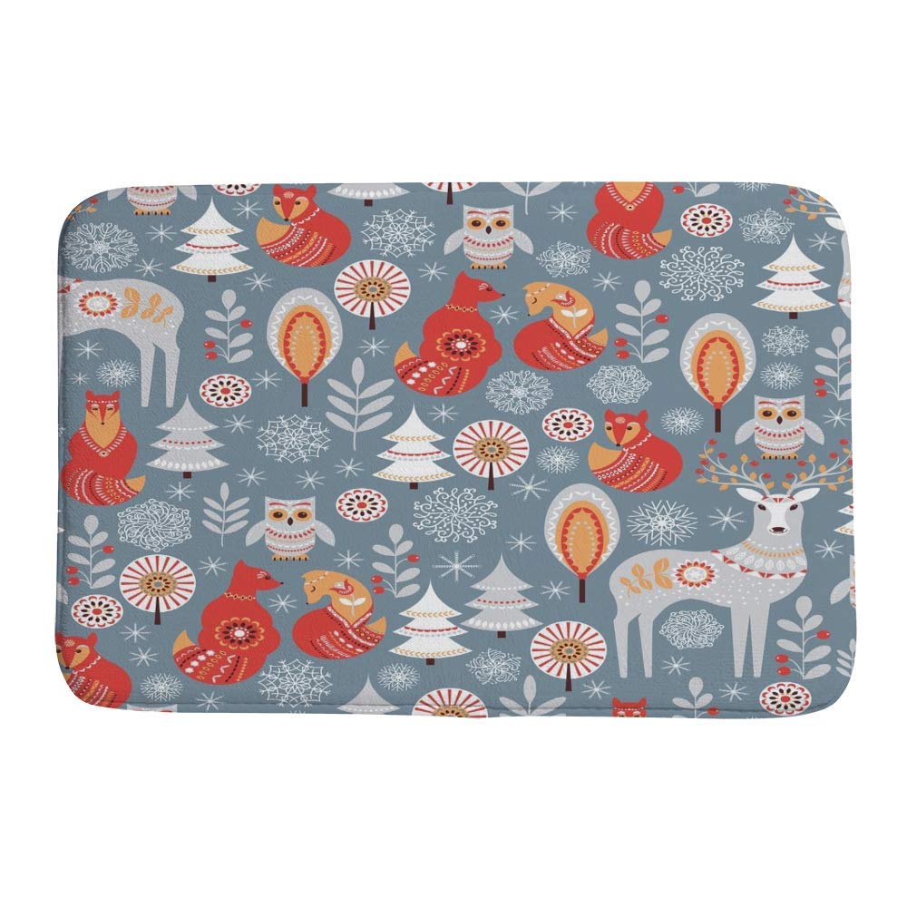 Tapis de bain animaux de la forêt douche velours antidérapant lavable 91x61cm