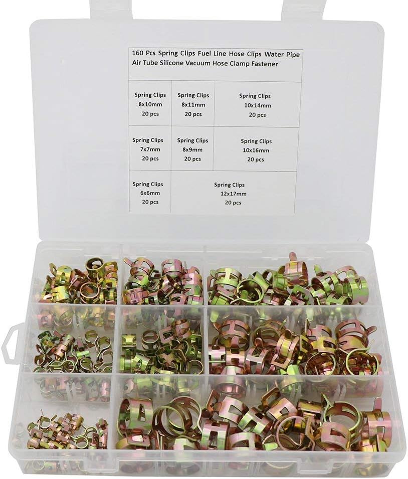 160Pcs Spring Band Type Action Fuel/Silicone Vacuum Hose Pipe Clamp 6-17mm Low Pressure Air Clip Clamp Assortment Kit (6mm 7mm 9mm 10mm 11mm 14mm 16mm 17mm)