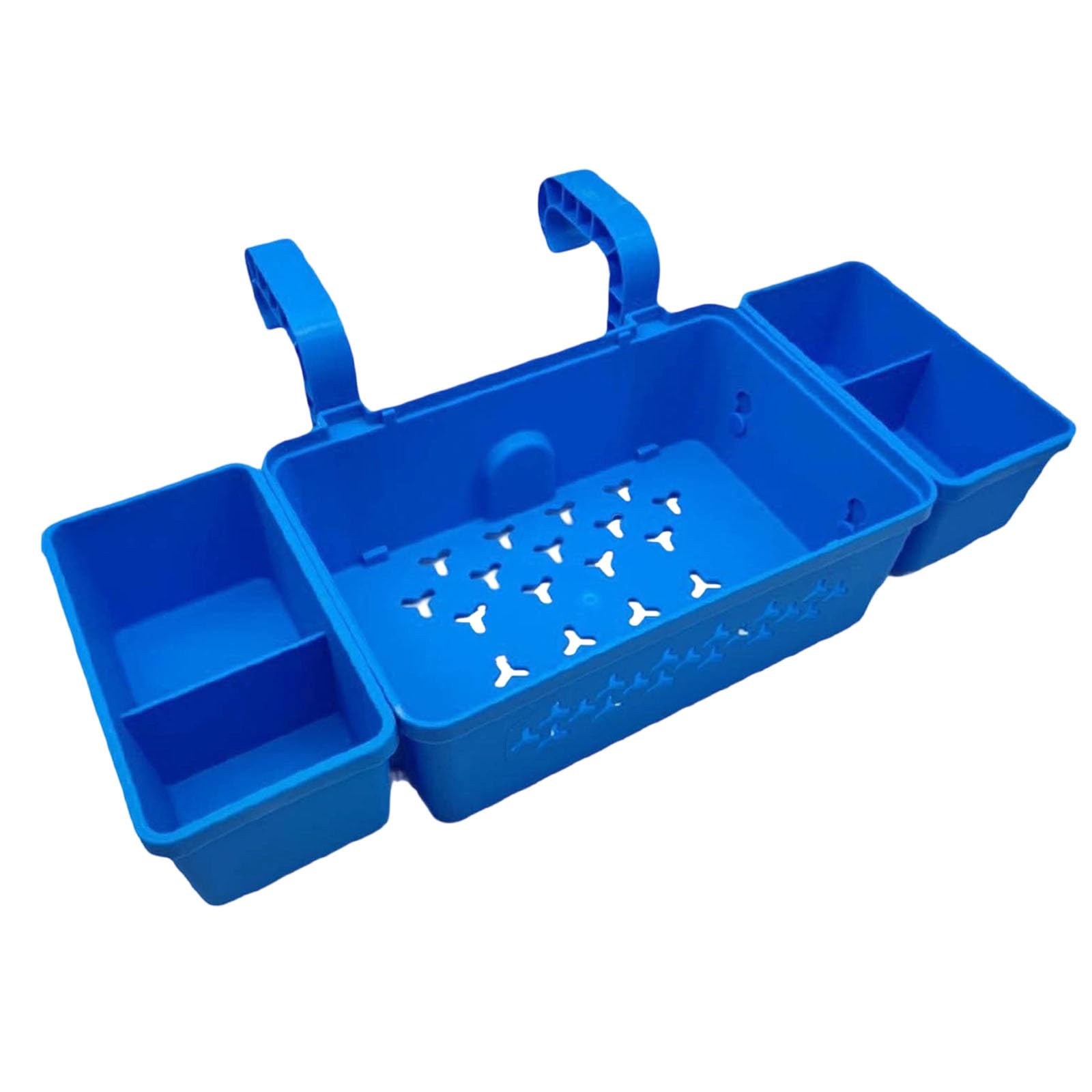 Poolside Hanging Storage Caddy Waterproof Pool Storage Basket Plastic Large Capacity Basket Pool Accessories Bin with Over Edge Hooks Suction Cups and Cup Holder Hooks for Pools Bathroom (Blue-1)