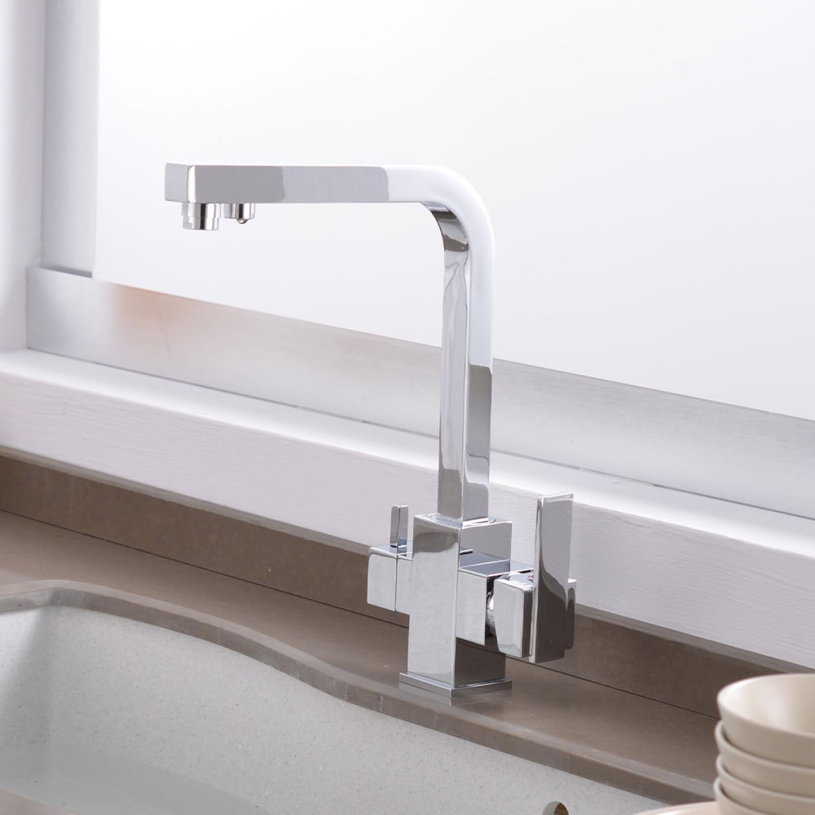 Fanjubei Electroplated Silver Kitchen 360° Rotating All-Copper Hot And Cold Drinking Basin Faucet